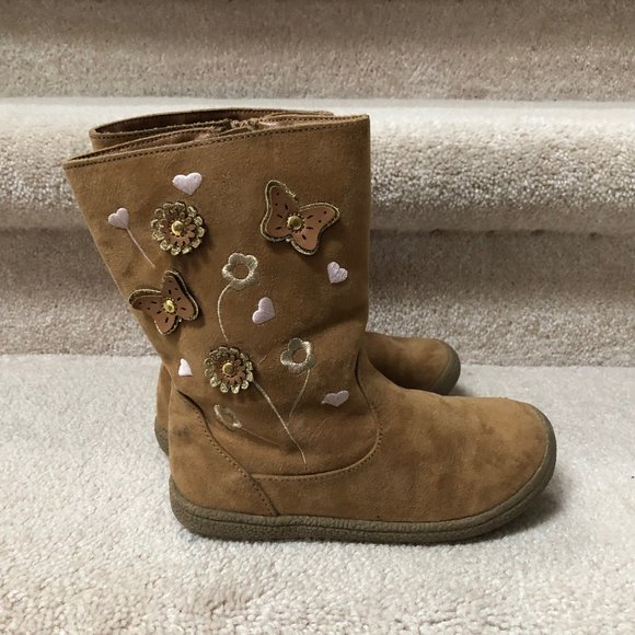 Nina Brown Mid Calf Boot with Butterflies Full Zip and No Skid Bottoms  Size 11 - Picture 3 of 6